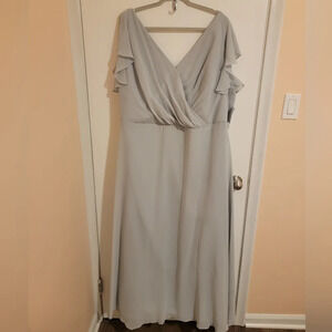 Celebrate Maxi Dress Gown Silver New Womens Size 30 Flutter Sleeve Bridesmaid